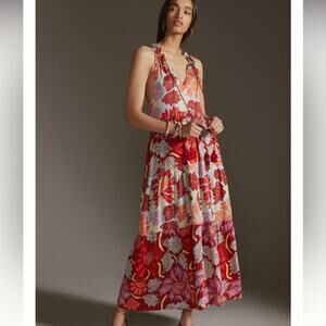 Omika Anthropologie Floral V-Neck Sleeveless Maxi Dress